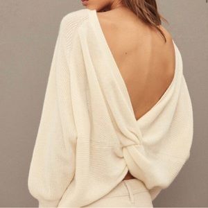 Ba&sh Cramy twist back ribbed 100% cashmere cream sweater